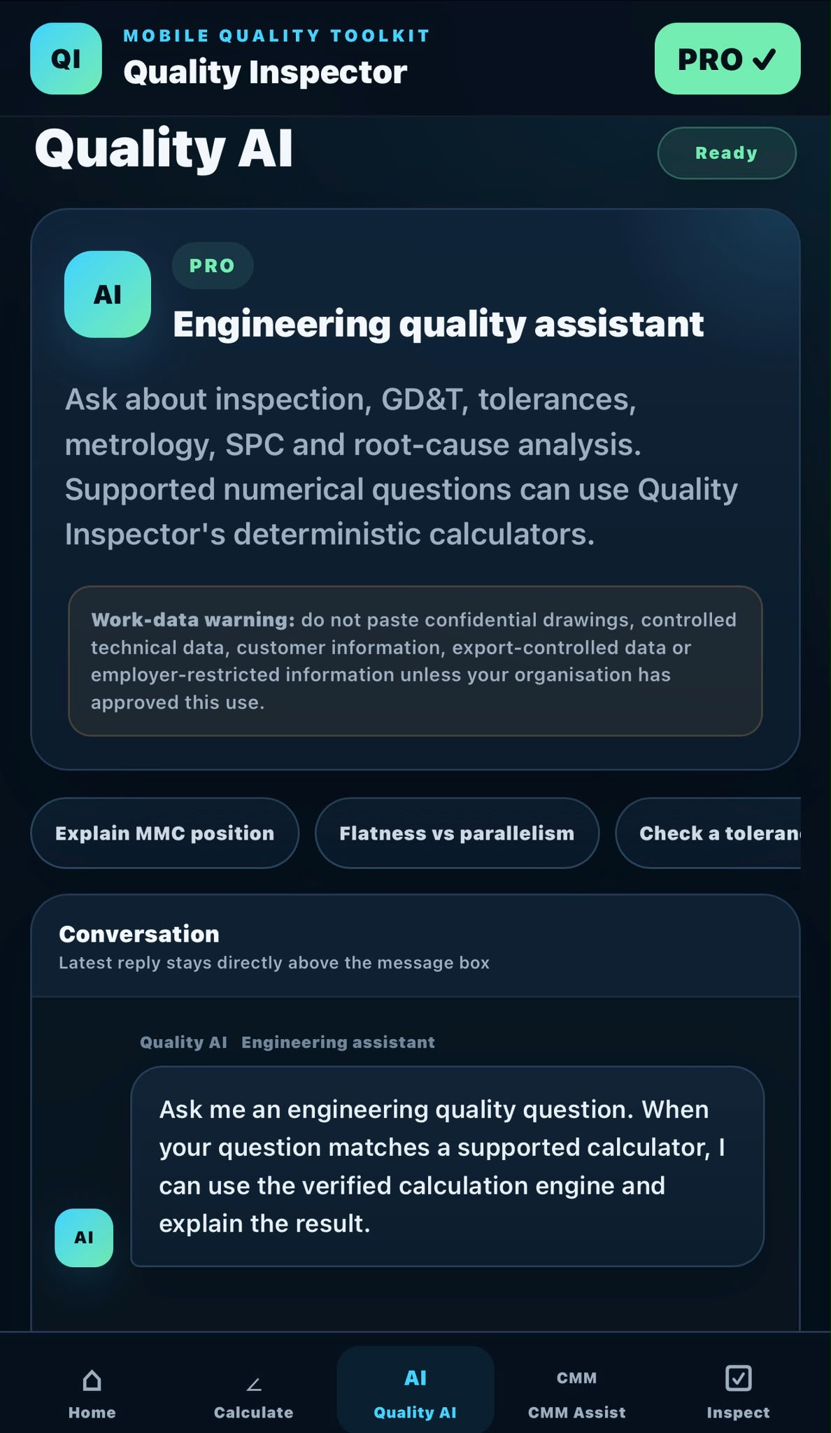 Quality Suite engineering tool screen