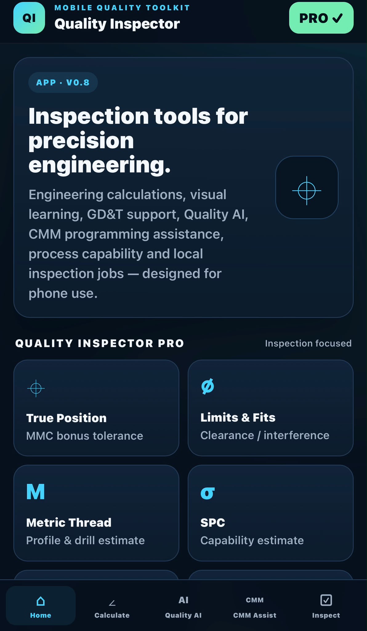 Quality Suite mobile toolset view